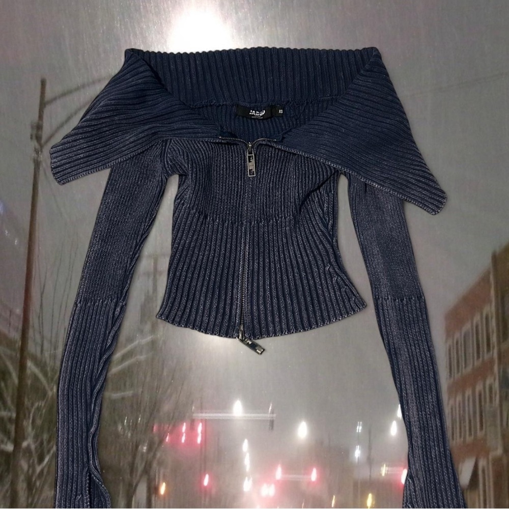 Jaded London Navy Off-the-Shoulder Sweater